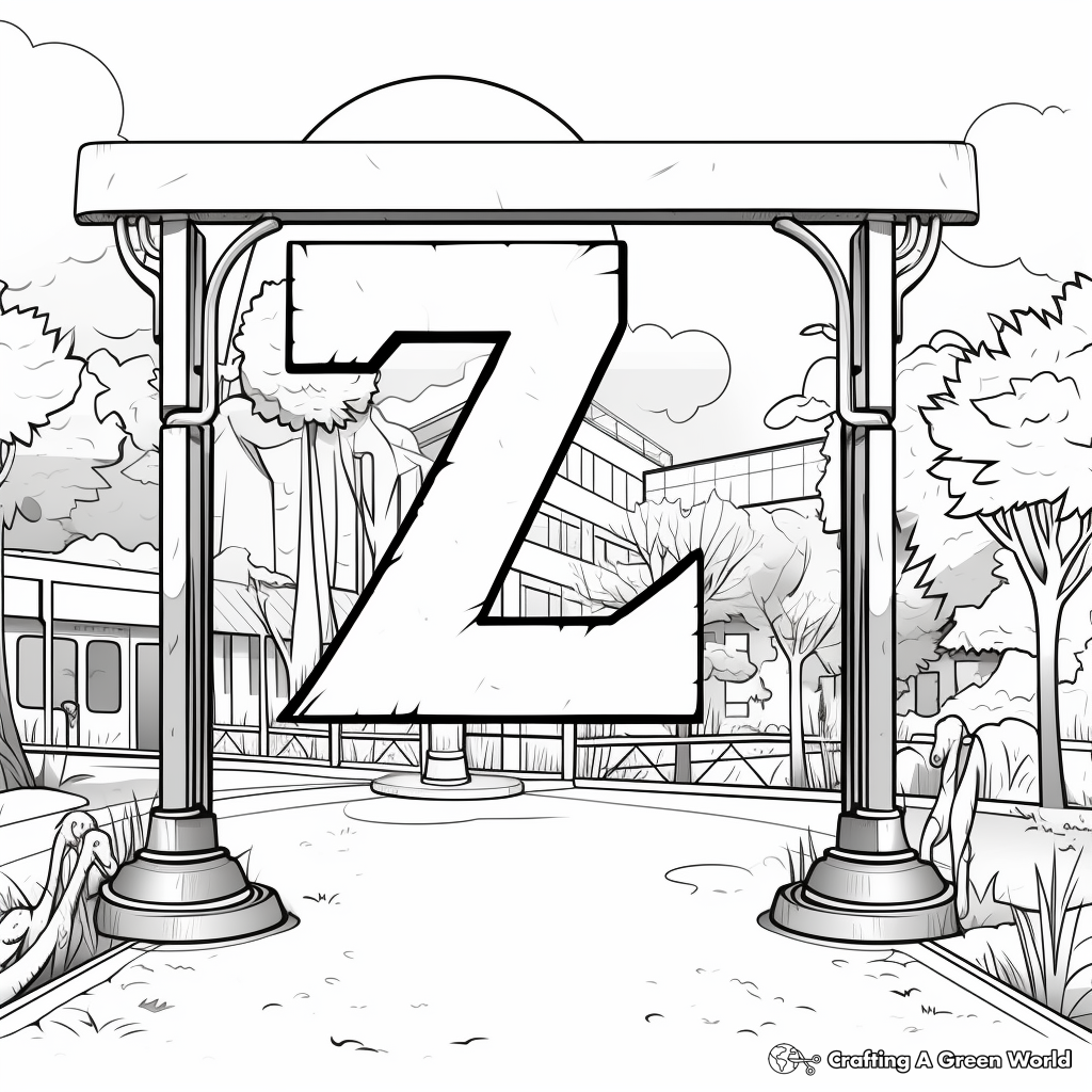 Zoo Entrance with Bright Banners Coloring Pages 1