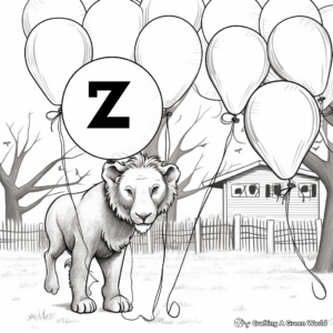 Zoo with Balloons Coloring Sheets 1