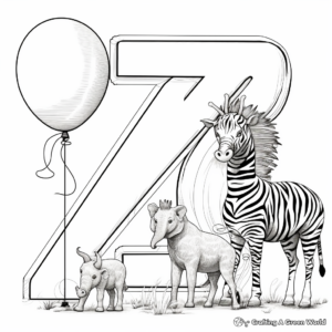 Zoo with Balloons Coloring Sheets 3