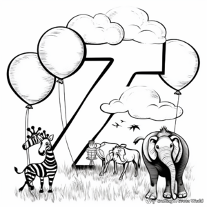 Zoo with Balloons Coloring Sheets 4