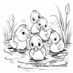 5 Little Ducks on a Pond Coloring Sheets 1