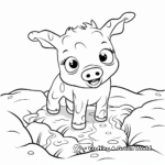 Adorable Piglet Splashing in Mud Coloring Pages 4