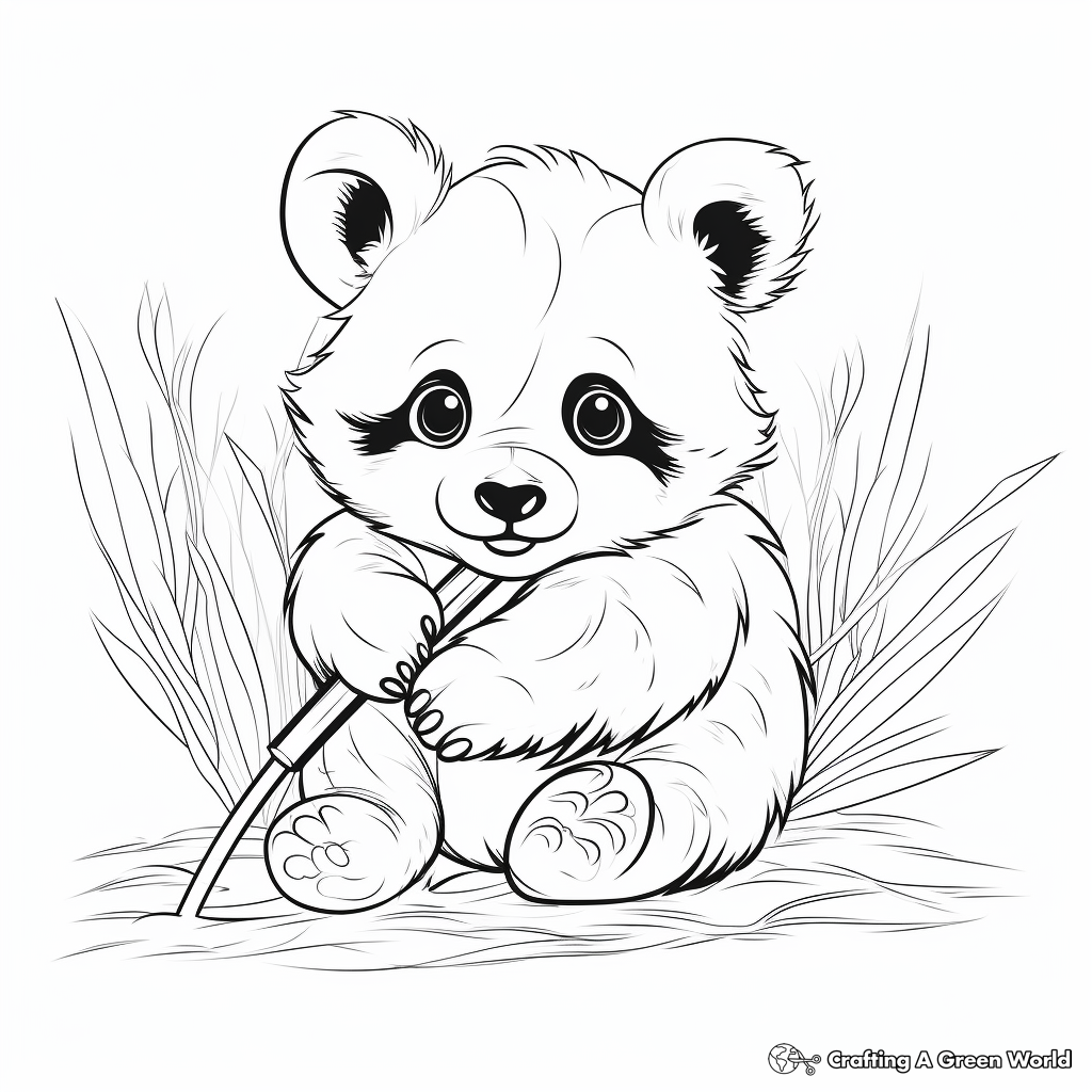 Adorable Red Panda Eating Bamboo Coloring Pages 1