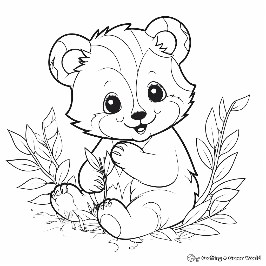 Adorable Red Panda Eating Bamboo Coloring Pages 2