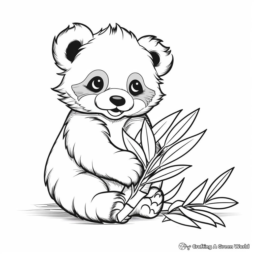 Adorable Red Panda Eating Bamboo Coloring Pages 3