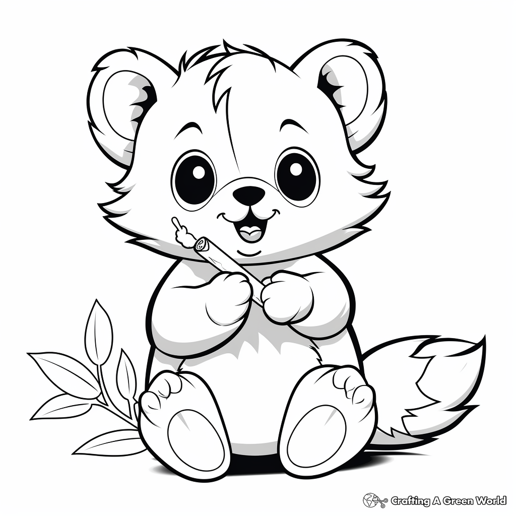 Adorable Red Panda Eating Bamboo Coloring Pages 4