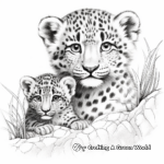 Adorable Snow Leopard Cub and Mother Coloring Pages 4