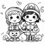 Adorable Trick or Treating Kids Coloring Pages 1