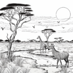 African Safari Sunset Coloring Page 1