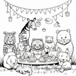 Animal Tea Party: Elegant-Scene Coloring Pages 1