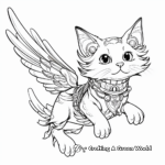 Artistic Flying Cat: Art Nouveau Inspired Coloring Pages 1
