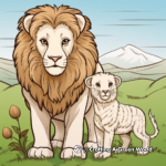 Artistic Lion and Lamb in Nature Coloring Pages 2