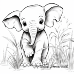 Asian Baby Elephant in the Jungle Coloring Pages 1