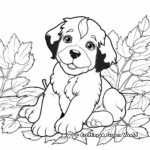 Autumn Bernedoodle with Leaves Coloring Pages 1
