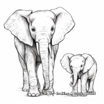 Baby and Adult Elephants Interaction Coloring Pages 1
