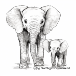 Baby and Adult Elephants Interaction Coloring Pages 2