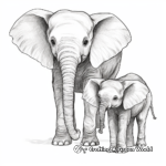 Baby and Adult Elephants Interaction Coloring Pages 4