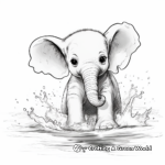 Baby Elephant Playing in Water Coloring Pages 1