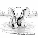Baby Elephant Playing in Water Coloring Pages 4