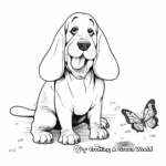 Basset Hound with Butterfly Friend Coloring Pages 1