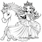 Beautiful Princess and Flying Unicorn Coloring Page 3