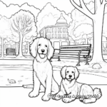Bernedoodles in Park Scene Coloring Pages 1