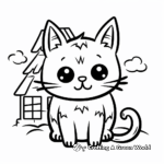 Black Cat in Haunted House Coloring Pages for Children 1