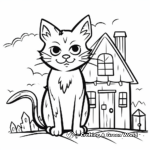 Black Cat in Haunted House Coloring Pages for Children 2