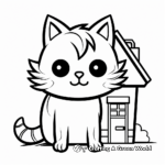 Black Cat in Haunted House Coloring Pages for Children 4