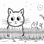 Black Cat on a Fence on Halloween Coloring Page 1