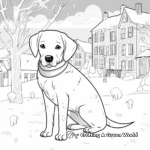 Black Lab in the Snow Winter Scene Coloring Pages 2