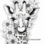 Botanical Giraffe Coloring Pages: Giraffes with Flowers 3