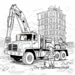Busy Construction Site with Crane Truck Coloring Pages 3