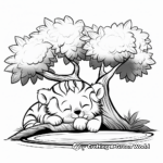 Calm Tiger Sleeping Under Tree Coloring Pages 4