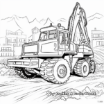 Cartoon-style Excavator and Dump Truck Coloring Page 2