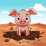 Cartoonish Pig Delighting in Mud Coloring Pages 1