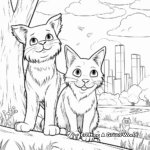 Cats and Dogs in a Garden: Nature Scene Coloring Pages 1