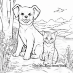 Cats and Dogs in a Garden: Nature Scene Coloring Pages 2