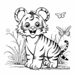Cheerful Tiger with Butterflies Coloring Pages 1