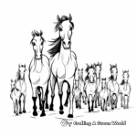 Child-Friendly Cartoon Herd of Horses Coloring Pages 1
