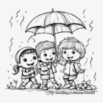 Children Playing in Rain: Fun and Easy Coloring Pages 1