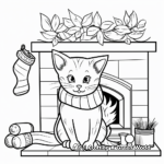 Chilled Cat by the Fireplace on Christmas Coloring Pages 1