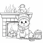 Chilled Cat by the Fireplace on Christmas Coloring Pages 2