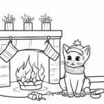 Chilled Cat by the Fireplace on Christmas Coloring Pages 3