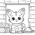 Chilled Cat by the Fireplace on Christmas Coloring Pages 4