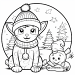 Christmas Cat and Snowman Scene Coloring Pages 2