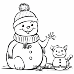 Christmas Cat and Snowman Scene Coloring Pages 3