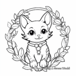Christmas Cat under Mistletoe Coloring Pages 1