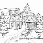 Christmas Gingerbread Snowy Village Scene Coloring Pages 1