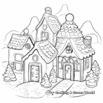 Christmas Gingerbread Snowy Village Scene Coloring Pages 2